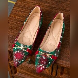 Plaid Red and Green Women's Flats - CHRISTMAS SHOES